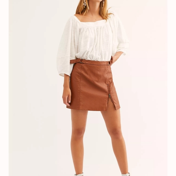 New. free people Cognac faux leather midnight magic mini skirt - Picture 3 of 4